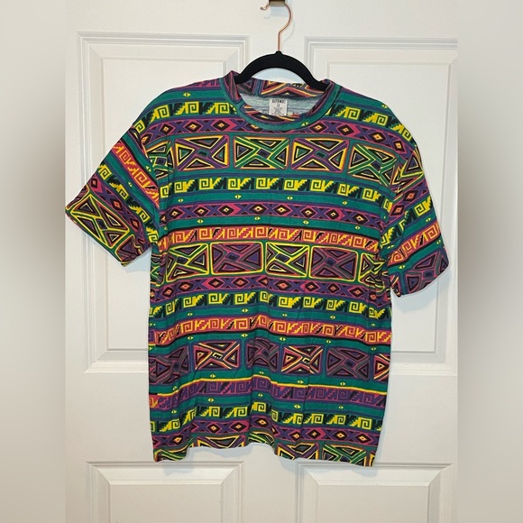 Gitano Tops - Vintage Gitano 90s Geometric Tribal Print Tee Shirt Medium Made Brazil